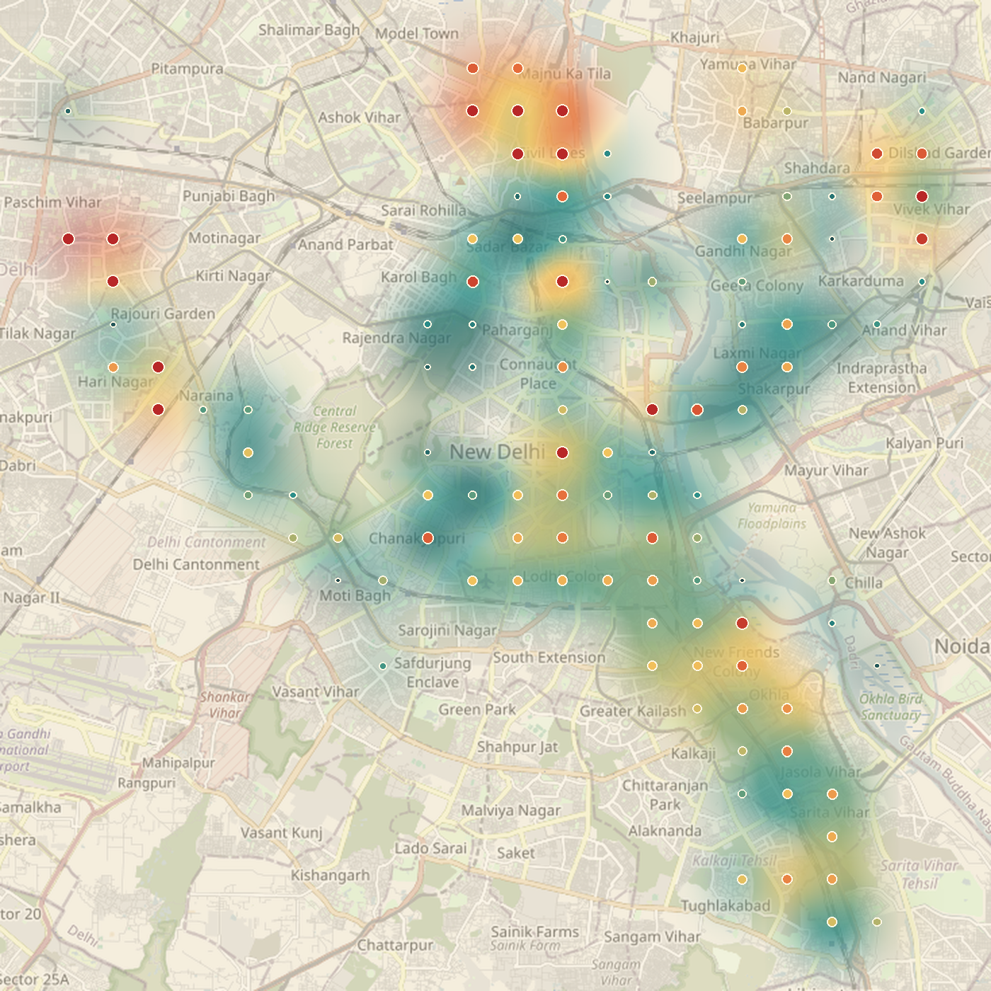 PM2.5 field over New Delhi with sparse sensor observations